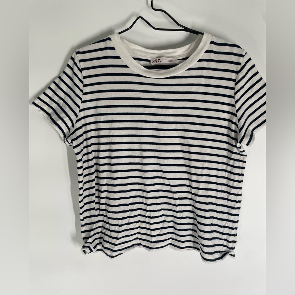 Zara Navy and White Striped Top